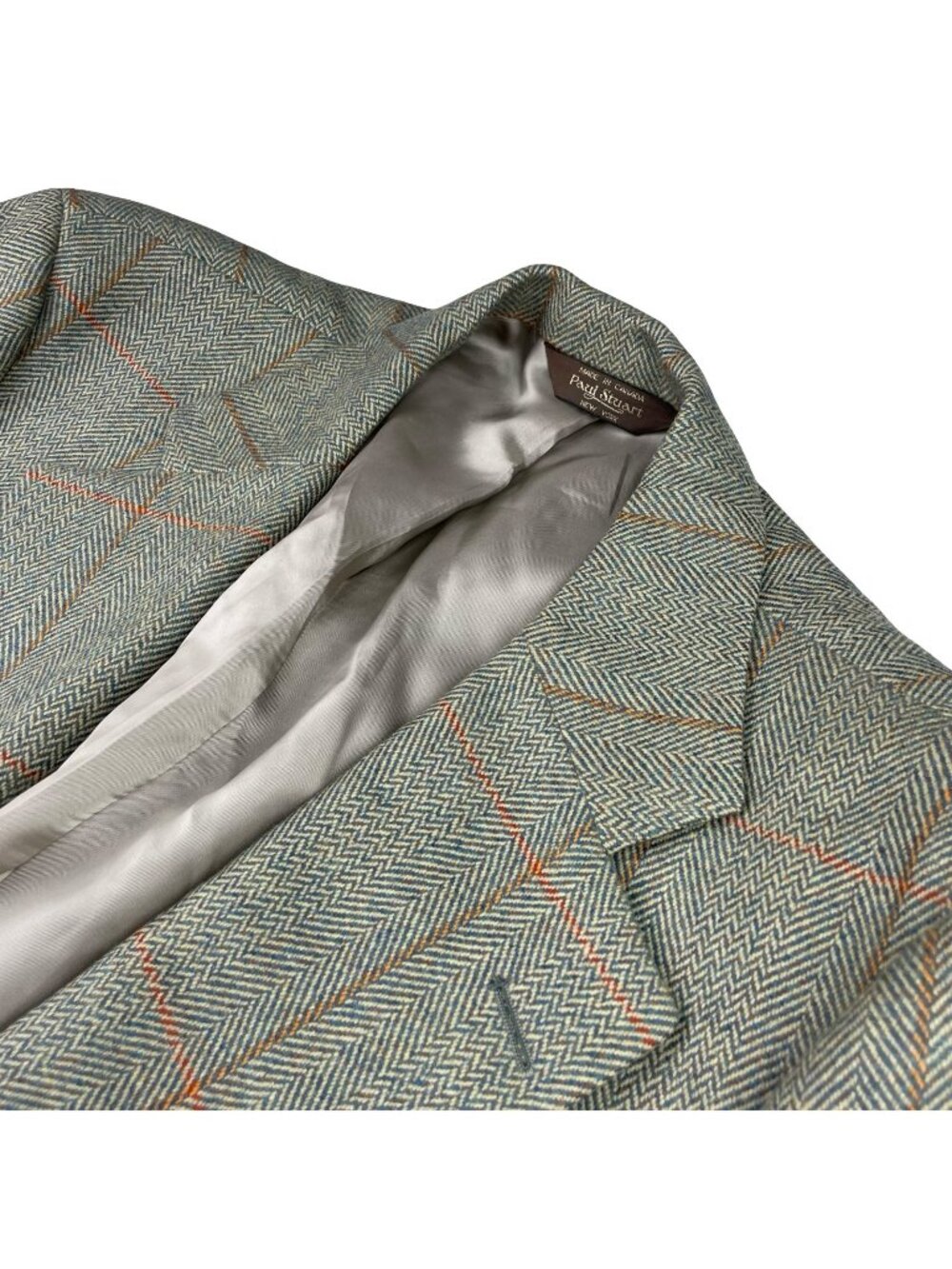 Paul Stuart Men’s SB Stuart Tweed 2-Button Blazer Green Windowpane Plaid • 44XL